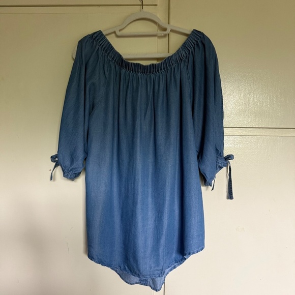 HeartSoul Embroidered Chambray Top Plus Size 1X Boho - Picture 8 of 11